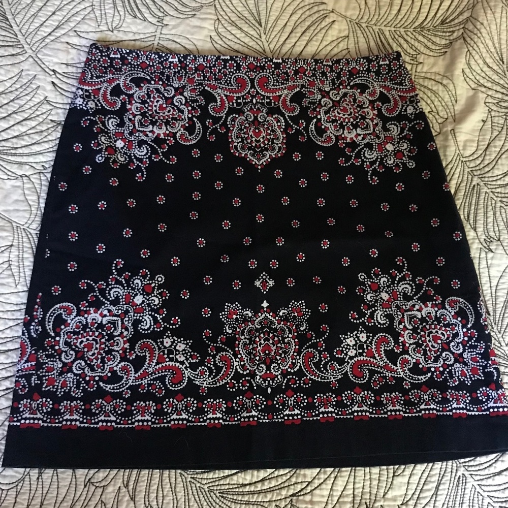 Talbots Pencil Skirt navy bandanna print 10 red paisley preppy patriotic